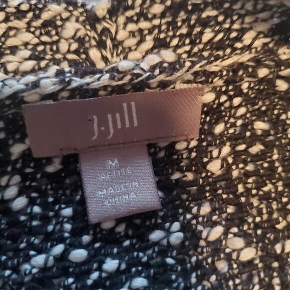 J. Jill Size MP M Petite Black Speckled Gray White One Button Cotton Cardigan - Picture 7 of 10